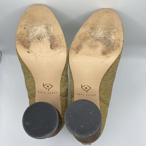 KATY PERRY MAYARI GOLD & BROWN CHUNKY GLITTER ANKLE BOOTIES WOMEN’S SZ 5 - Picture 5 of 10